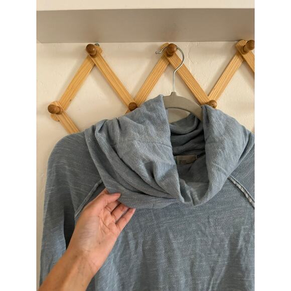 Free People Beach Sweatshirt Women's OS Cocoon Cowl Pullover Light Blue Cotton - Picture 3 of 8